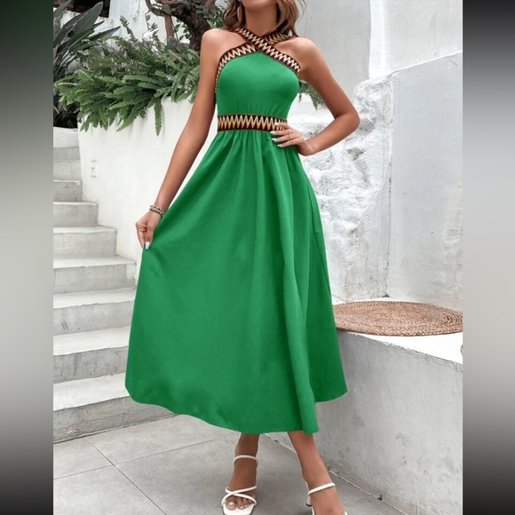 Boho chevron trim slit thigh maxi dress - Picture 2 of 6